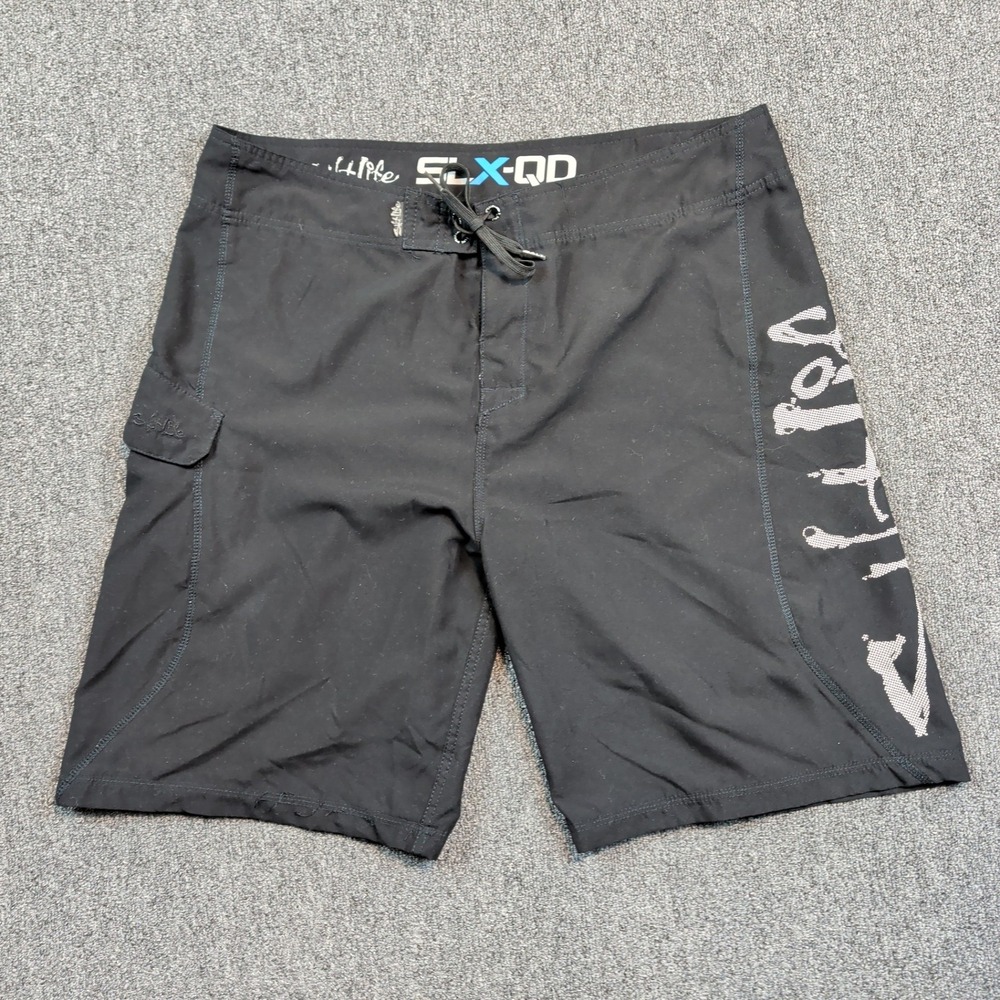 Salt Life SLX-QD Board Shorts 34 Black Quick Dry Surf Fishing Skull Graphic Logo